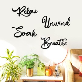 Relax Soak Unwind Breathe Wall Decor Metal Letters Wall Art Hanging Decorative Letters for Living Room Bedroom Laundry Bathroom Spa Washroom Decorations, Black