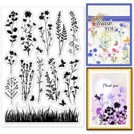 GLOBLELAND Wildflower Meadow Silhouette Clear Stamp Vintage Flowers Plants Clear Silicone Stamps for DIY Scrapbooking Photo Album Decorative Cards Making Home Decoration 6.3x4.33inch