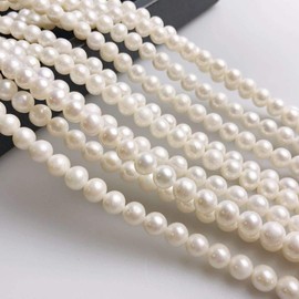 JM Design Natural Fresh Water Pearl Off Round Shape Beads 5-5.5mm 15.5" Strand for Jewelry Making