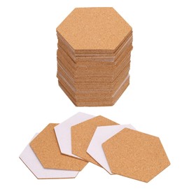 uxcell 50pcs Self Adhesive Cork Coasters 3.4"x 4"x 0.08" Cork Mats Cork Tiles Cork Backing Sheets Mini Wall Cork Board for Coasters and DIY Crafts, Hexagon