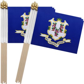 TSMD Connecticut CT State Flag on Wood Stick Small Mini Handheld Flags,5x8 Inch,12 Pack