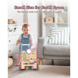 Wooden Baby Walker with Wheels, Baby Push Walkers for Girls 6-12 Months, Push Toys 1 Year Old Girl Small Size