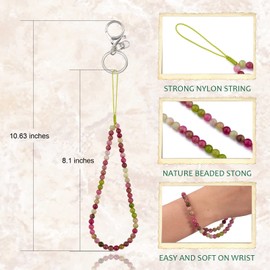 BEEFLYING Natural Stone Phone Lanyard Wrist Straps Gemstone Beaded Phone Charms Handmade Anti-Lost Lanyard String for Keychain Phone Hanging Accessories