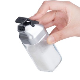 J&M DESIGN Glass Salt and Pepper Shakers Set with Moisture Free Plastic Flip Lid for Kitchen Countertop or Travel Spice Seasoning Use - Set Of 2 Refillable Bottle Dispenser Container Shaker