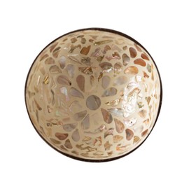 Tizee Handcrafted Natural Coconut Shell Bowl with Mother of Pearl Inlay - Versatile Decorative Storage for Home, Entryway, and Snacks (Gray)