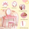 HONEY JOY Pink Crown Makeup Vanity, Includes Chair & Real