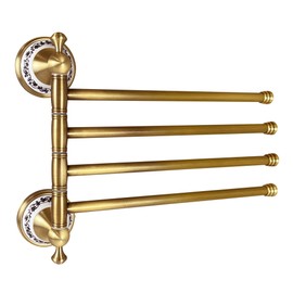 Swivel Towel Rack for Bathroom, Antique Bronze Folding 4 Arms Hand Towel Bars Towel Hanger for Laundry, Wall Mount Storage Space Saving,Porcelain Design