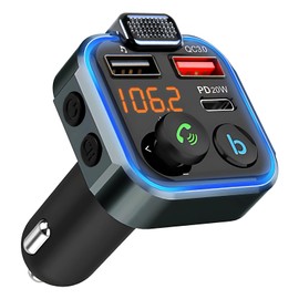 Wireless 5.0 FM Bluetooth Radio Adapter Car Kit, PD20W QC3.0 Fast Charge Car Charger with 3 Charging Ports Support U Disk, Strong Mics, Bass Lossless HiFi Sound, Hands-Free Calling, Siri Assistant