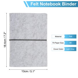 PATIKIL A6 Felt Binder, 6 Ring Soft Cover Refillable Notebook Binder with Cord for Filler Paper Budget Journal Diary Accessories, Light Gray