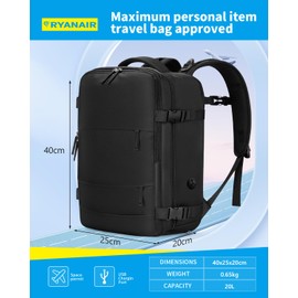 Samfolk Cabin Bags for Ryanair 40x20x25 Underseat Travel Bag 11 Pockets Hand Luggage Bag Cabin Bag with Separate Shoe Pocket for Women & Men Carry on Bag, 20L, Black