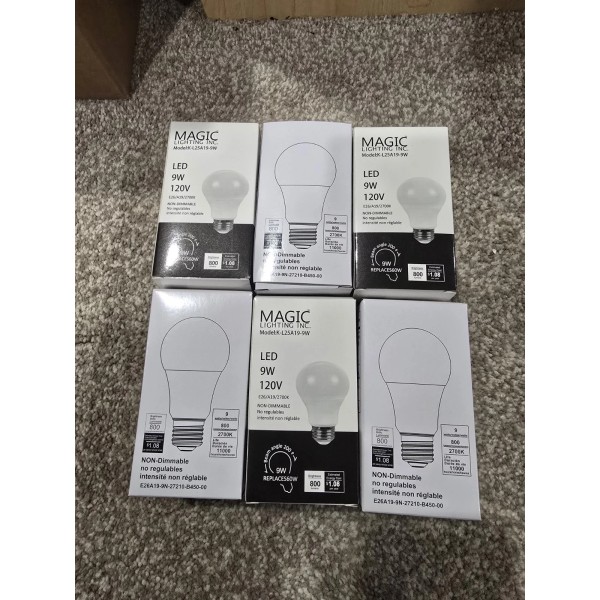 6 PACK A19 LED Light Bulbs Efficient 9W 800 Lumens