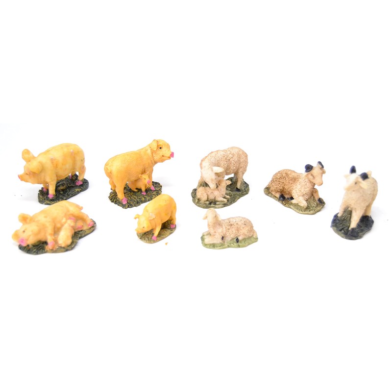 8 x Sheep Rams Lambs Pigs and Piglets Christmas Figures