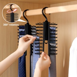 ZSMJAER Tie Holder, Adjustable Tie Holder, 20 Hooks, Does Not Slip and Rotate, Tie Hanger Holder for Tie, Scarves More, Belt