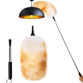 Leories Lambswool Feather Duster with Extension Pole up to 63inch,Extendable Feather Duster Used for Cleaning High Ceiling Fan, High Ceilings,Furniture,Hard to Reach Areas