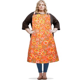 SANFERGE Canvas Plus Size Apron for Women with 2 Pockets, 39 X 38 inch Extra Large XXL Aprons, Orange Circle, 39 X 38 inch