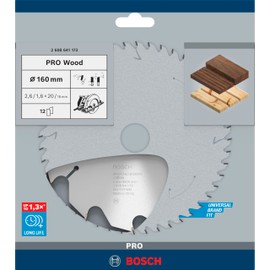 Bosch 1 x Pro Wood circular saw blade for cordless hand-held circular saws (for softwood, hardwood, diameter mm, professional accessories, hand circular saw)