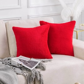 Home Brilliant Fur Red Pillow Covers 26x26 Large Red Throw Pillows Faux Rabbit Fur Euro Sham Covers, 26 x 26 inches, Red