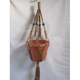 Macrame Plant Hanger 24" Vintage Style 4mm Cord with Beads Choose Color (Cinnamon)