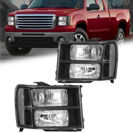 fitmotor 2PCS Headlights Assembly For GMC Sierra 1500 2500/3500HD 2007-2014 Front Lamps