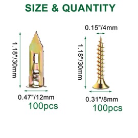 Tanbupu 200Pcs Self Drilling Drywall Anchors with Screws Kit, 2025 Upgraded (0.47X1.18inch) Zinc Plated Steel Wall Anchors and Self Tapping Screws No Drill or Holes in Wall