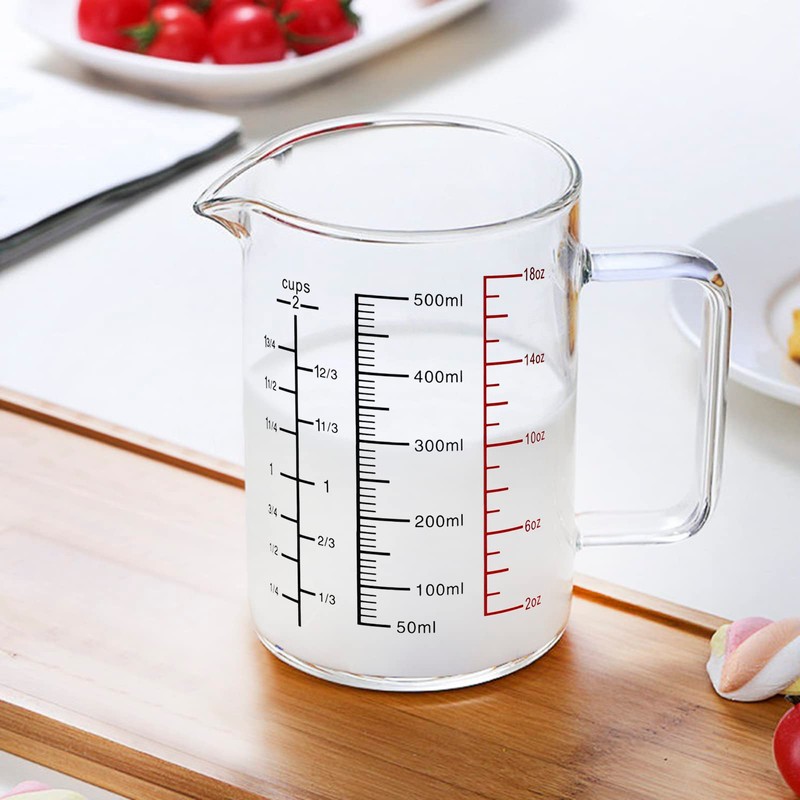 Glass Measuring Cup with Handle - 2 Cup, Ounce &