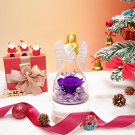 Sunia Preserved Flower Birthday Gifts for Mom, Forever Rose Daughter Gifts from Mom, Glass Angel Figurines for Women, Christmas for Daughters & Mothers (Purple)