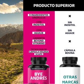 Bye Andrés Premium Con Inositol Capsulas, Maca, Isoflavonas De Soya, Ñame Salvaje, Raíz De Cohosh Negro, Aguaje, Blueberry, Calcio Y Biotina - Vitaminas Mujer | 60 Cápsulas Veganas
