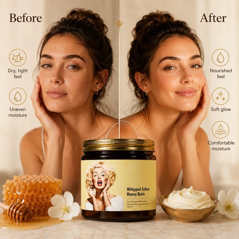 Beef Tallow & Honey Balm for Dry Skin – Whipped