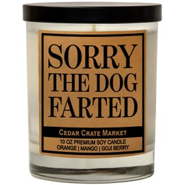 CEDAR CRATE MARKET - Gifts for Dog Lovers, Mom, Dad, Funny Candle Gifts for Men Women, Sorry The Dog Farted - Orange Patchouli Scented | Pet Sitter | 100% Soy Wax, Made in The USA