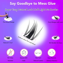 DAODER Self Adhesive Eyelash Clusters | Fairy Spiky Cluster Lashes Natural Look | NO Glue Reusable Wispy Lash Cluster C Curl 10-12MM Short Pre Glued Eyelashes Easy to Apply (Bunny 10-12mm)