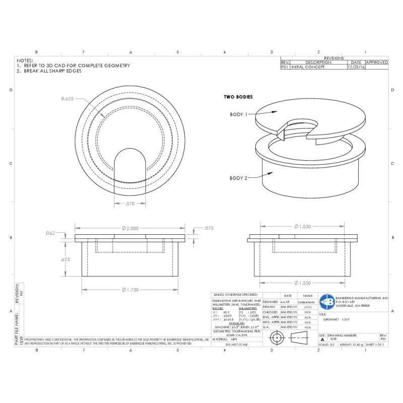 My Cable Mart 1 3/4inch CUT-HOLE SIZE Black Round Wire