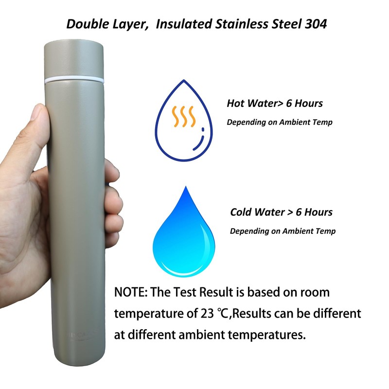 Thermos Flask, Stainless Steel, Super Slim, 25.5 x 4.5 cm,