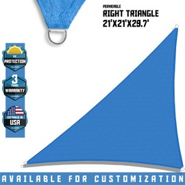 TANG Sun Shade Sail 21'x21'x30' Blue Right Triangle Sunshade Cloth UV Block Permeable Sail for Outdoor Patio Garden Pergola Gazebo Deck