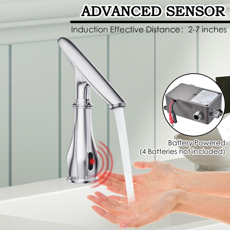 Touchless Bathroom Faucet, Automatic Motion Sensor Chrome Faucet for Bathroom