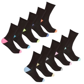 COTTONIQUE 10 Pack Cotton Rich Socks with Coloured Toes & Heels 4-8 10 Pack Multi Brights