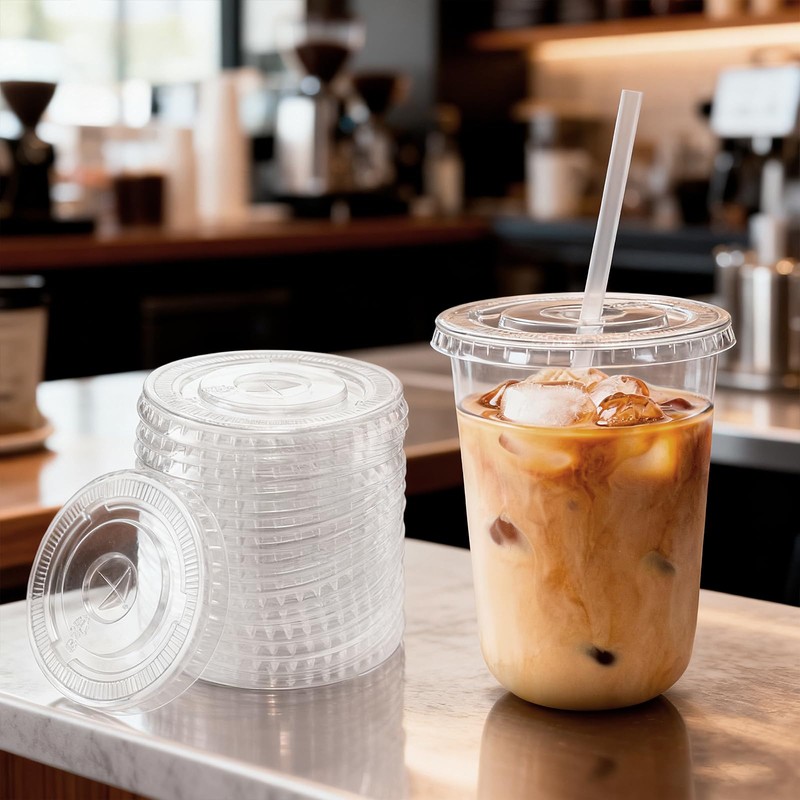 200 Pcs Clear Flat Lids Plastic Disposable PET Cup Lids