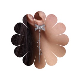 TseenYi Crystal Bow Earrings Silver Dangle Earrings CZ Bow Knot Stud Earrings Bow Bar Earrings Sparkling Rhinestone Bow Knot Earrings Jewellery for Women and Girls
