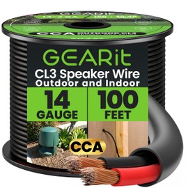 GEARit Speaker Wire 14 Gauge (100 Feet), Black Speaker Cable 14AWG, 2-Conductors, Speaker Wires for Car Audio and Outdoor Home Theater, CL3 Rated for Direct Burial/in-Wall Use, Copper Clad Aluminum