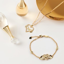 ChicGems Infinity Love Necklace and Bracelet Jewelry Sets Gifts for Women 2 Pcs (Gold)