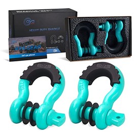 AyA Gear D Ring Shackle (2 Pack) 62,700 Ibs Break Strength with 7/8" Screw Pin and Shackle Isolator & Washers Kit for Tow Strap Winch, Off Road Vehicle Recovery Jeep Truck (Tiffany Blue-Black)