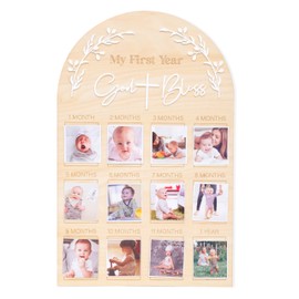 God Bless My First Year Photo Board - 1st Holy Communion Monthly Photos Display,God Bless 1 To 12 Months Photo Wooden Board,Baby Baptism Party Milestone Photos,Wooden Cross Photo Board (God Bless)