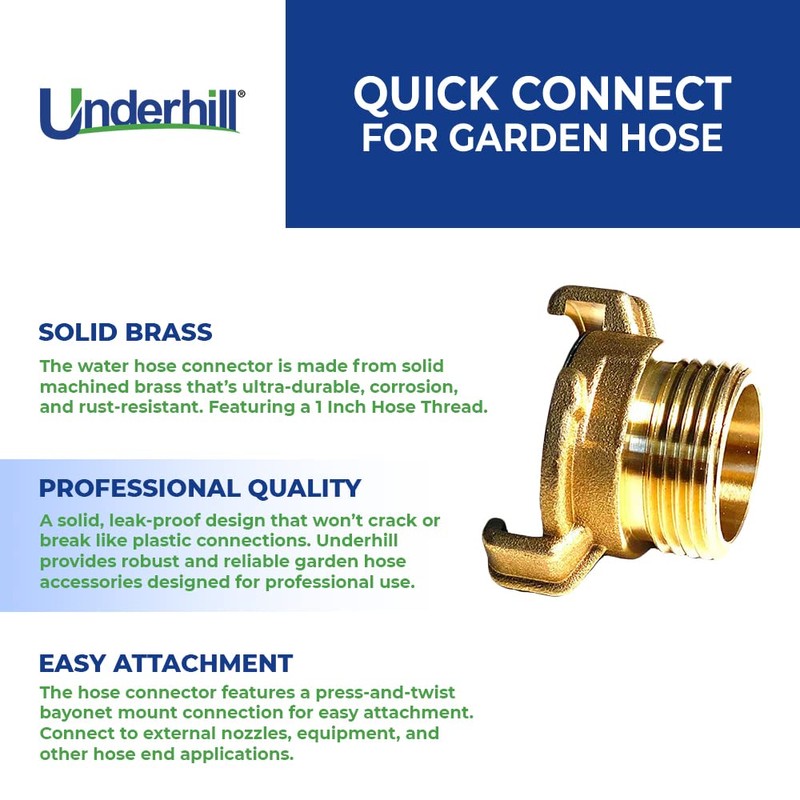 Underhill Quick Connect Garden Hose Fitting, Connector, Heavy-Duty, Solid Brass,