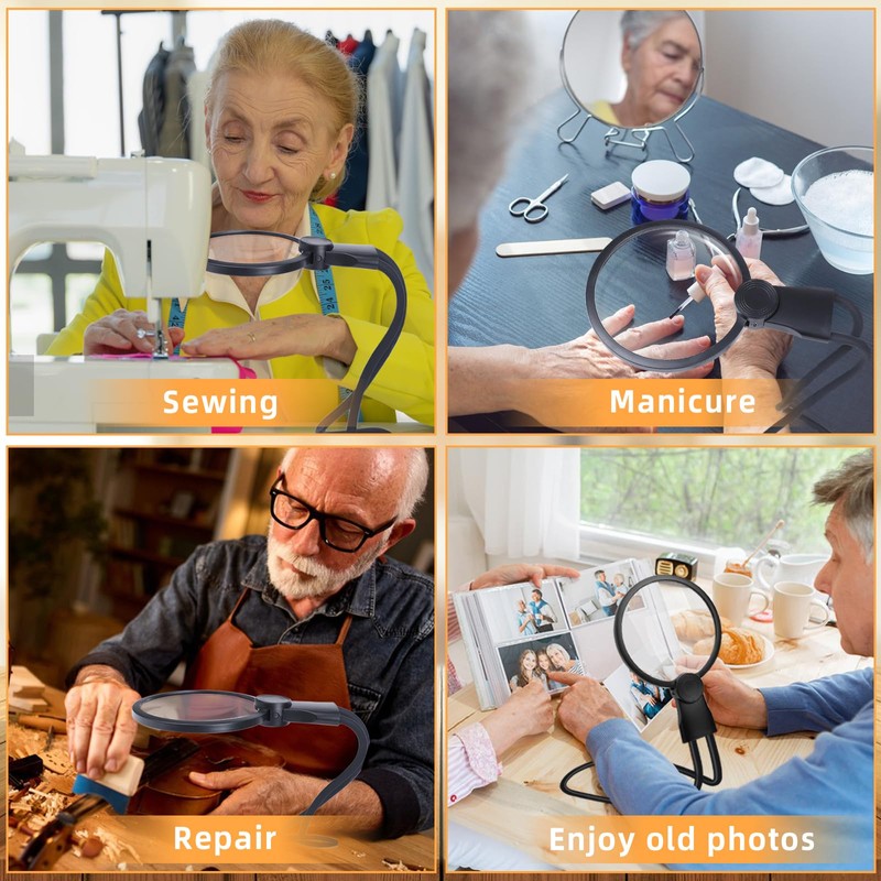 5X Large Hands Free Magnifying Glass for Reading, Flexible Gooseneck