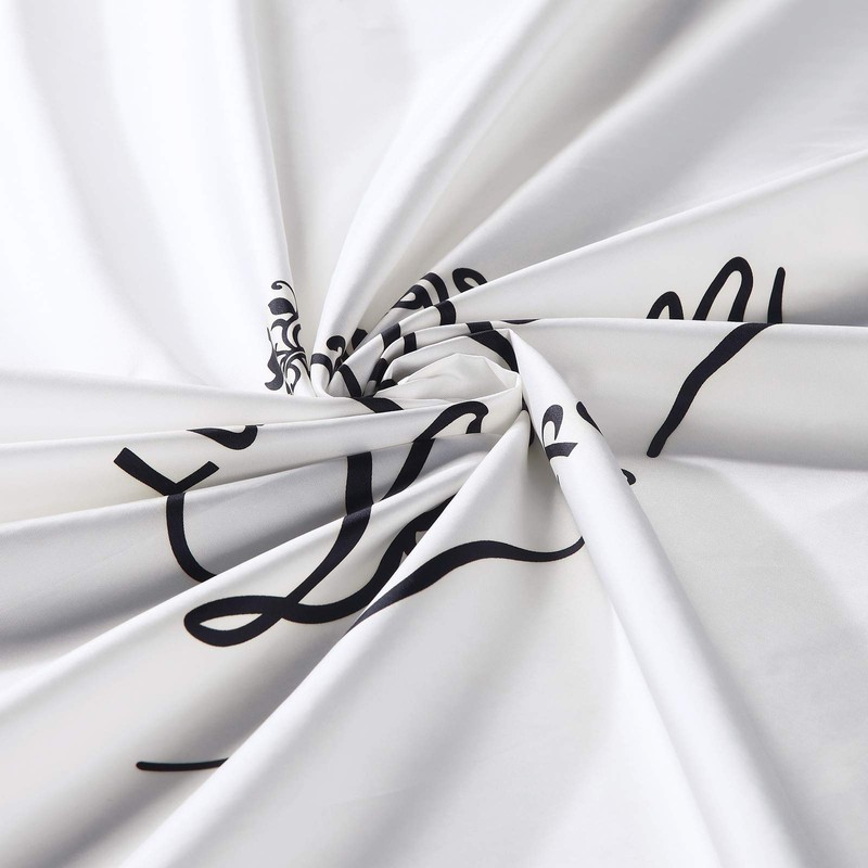 Le Bain Black Fabric White Printed Shower Curtain,Polyester Fabric Shower