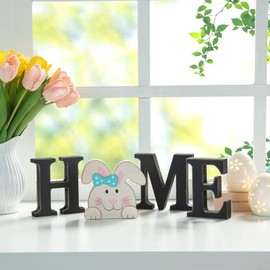 Glitzhome Home Sign with Interchangeable Holiday 13 Pieces Wooden Interchangeable Seasonal Decor Home Table Sign with Seasonal Icons Blocks for Mantel Decor Farmhouse Home Seasonal Letters Sets