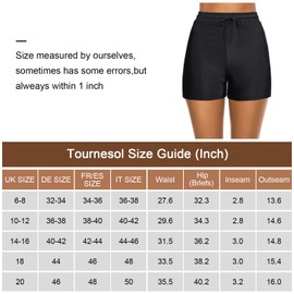 Runmeihe Women's Swim Shorts with Adjustable Drawstring, Quick Dry Ladies Swim Trunks, Swimming Costume Bottoms for Surfing Cycling Running Workouts (UK, Numeric, 6, 8, Regular, Regular, Black)