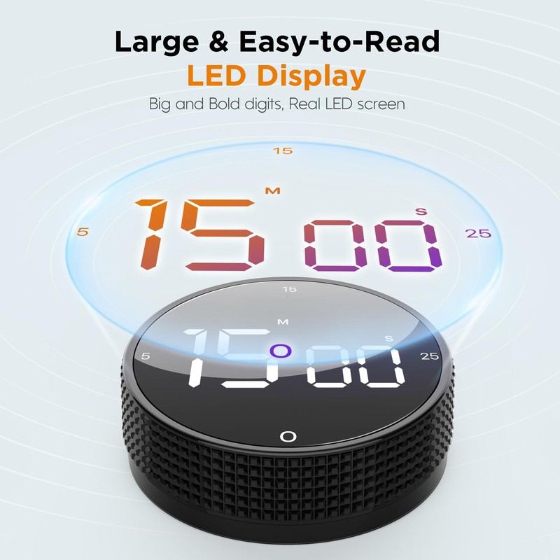 Upgraded Magnetic Digital Kitchen & Productivity Timer with Large LED
