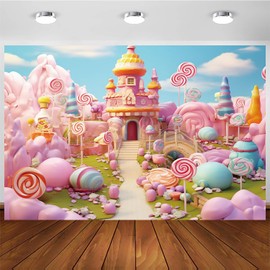 Hnmdmyi 2.1 x 1.5 m Photo Background Candyland Fantasy Sweet Candy Castle Lollipop Photography Background Girls Birthday Candyland Theme Party Decorations Banner Photo Booth Props