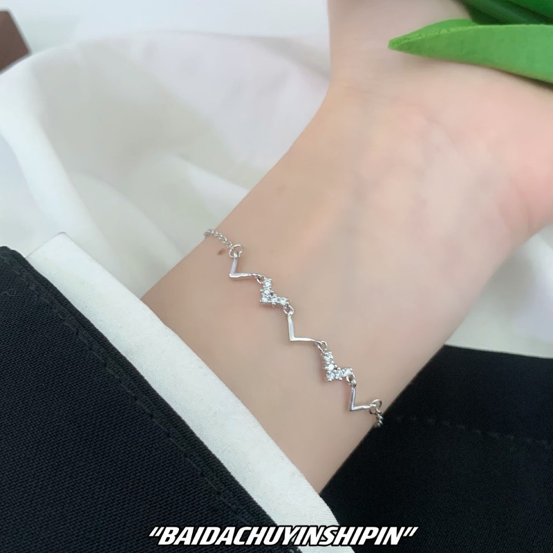 S925 Sterling Silver Heartbeat Wave Bracelet Geometric Wave Bling Fine