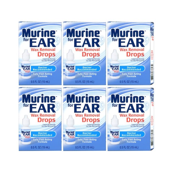 Murine Ear Wax Removal Drops, 0.5 oz Ear Drops Bottle 1 ct. (Pack of 6)